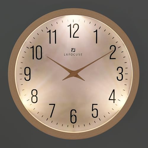 Lafocuse Nachtlicht Wanduhr 30cm ohne Tickgeräusche, Modern Beige Wanduhr Leuchtet im Dunkeln, Einfach zu Lesen Batteriebetrieben Wanduhren Deko für Küche Wohnzimmer Schlafzimmer