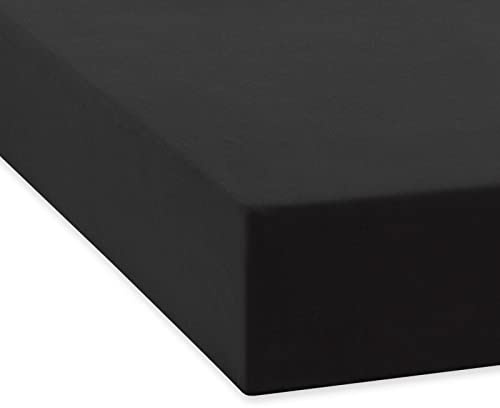 TRAUMSCHLAF Feinbiber Boxspring Spannbetttuch – kuschelig, weich aus 100% Baumwolle – flauschig, passformbeständig mit Rundumgummi – für Matratzen bis 35 cm – 180x200 cm, schwarz