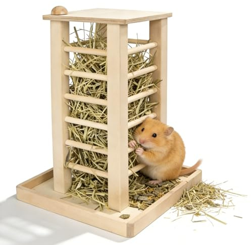 Heuraufe Kaninchen, 36x24x24cm Heuraufe Meerschweinchen, Stabiler Stand in Würfelform, Hohe Kapazität Holz Hay Rack, Rabbit Hay Feeder für Kaninchen, Meerschweinchen, Hasen, Hamster, Mäuse, Ratten