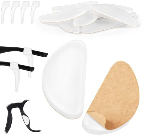 mawmuaw Brille Antirutsch 10 Stk Nasenpads Brille & 4 Stk Brillenhalter Ohr | Silikon Brillenpads Selbstklebend Brillen Nasenpads, Weiche Rutschfeste Brillen Pads Transparent für Brillen Sonnenbrillen