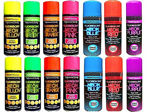 HOMION 6 CANS OF FLUORESCENT NEON spray can paint 200 ml graffiti extra bright yellow green purple red pink orange blue