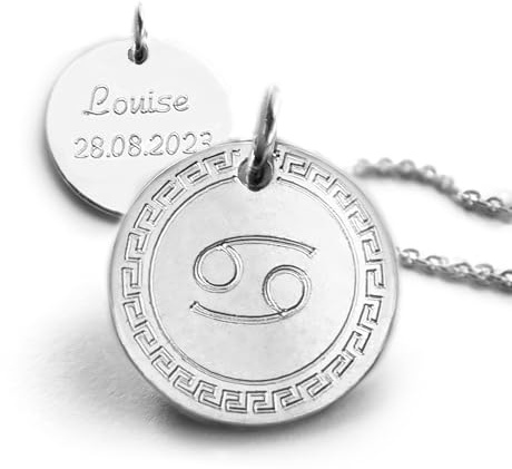 LATIGGA Sternzeichen Kette, Zodiak Anhänger mit Gravur aus 925er Silber | Personalisierbarer Astro Halskette, Schmuck für Damen