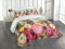 ABAKUHAUS Rustikal Tagesdecke Set, Rustikales Haus Rose Blumen, Set mit Kissenbezügen Klare Farben, für Doppelbetten 264 x 220 cm, Grün Rosa