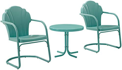 Crosley Furniture KO10011BL Tulip Retro Metall Sitzgruppe 3-teilig (2 Stühle und Beistelltisch), blau