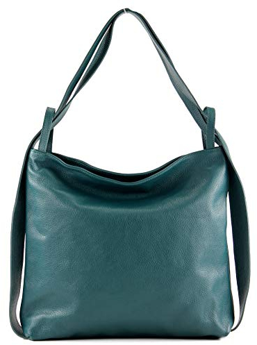 modamoda de T192 Damen Leder Rucksack Schultertasche 2in1 handmade in Italy, Farbe:Petrol