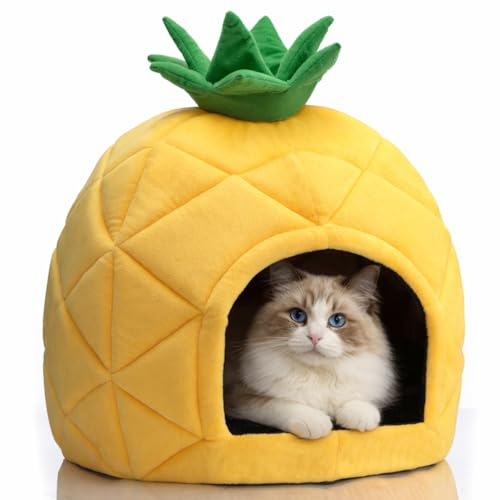 Hollypet Cozy Pet Bett Warm Höhle Nest Schlafbett Ananas Form Welpenhaus für Katzen und kleine Hunde, Gelb