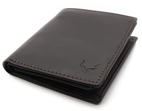 PELLE TORO Handmade Portrait Men's Wallet, Compact RFID Blocking Napa Leather Wallet with 2 Note Compartments, Coin Pocket, 13 Slots and ID Window, in Wooden Mens Gift Box