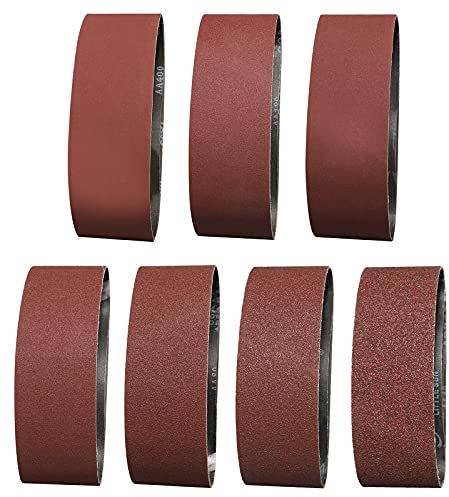 Sruhrak 14 Pack Abrasive Sanding Belts- 75x610mm Polishing Sanding Belt, 2 Each of 40/60/80/120/180/240/400 Grits Aluminium Oxide Sanding Belts Abrasive Tool for Portable Belt Sander