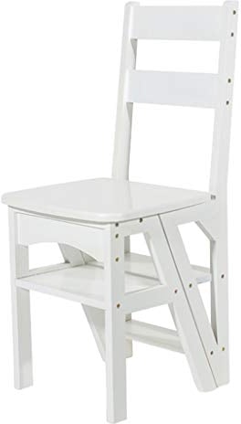 ZWLI Multifunktions Klapp Trittleiter Wohnzimmer Trittleiter, Bambus Holz 4 Tier für Küche Rückenlehne Esszimmerstuhl, Indoor Outdoor (Weiß)