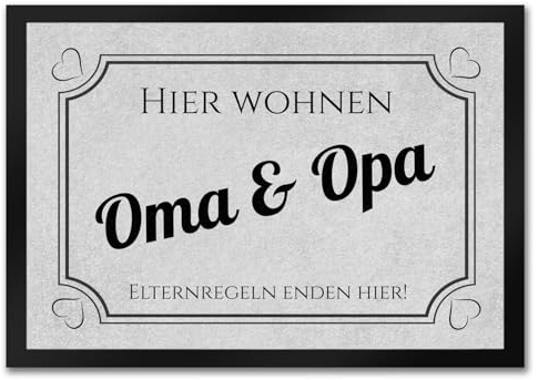 trendaffe Hier wohnen Opa und Oma Fußmatte in 35x50 cm - Elternregeln Enden Hier in grau mit Herz die Omi und Opa Schmutzfangmatte als Geschenkidee für die liebsten Menschen auf der Welt