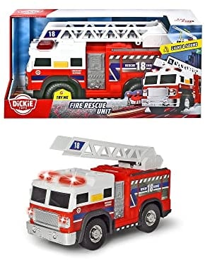 Dickie Toys - Fire Rescue Unit – 30 cm großes Feuerwehrauto mit ausziehbarer Leiter, Blaulicht und Sirene, für Kinder ab 3 Jahren