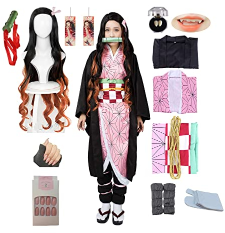 kelihood Japanischer Anime Cosplay: Kamado,Nezuko-Cosplay Kostüm Kimono Set Anime Cosplay Erwachsene Kimono Halloween Kostüm-Erwachsene_XXL