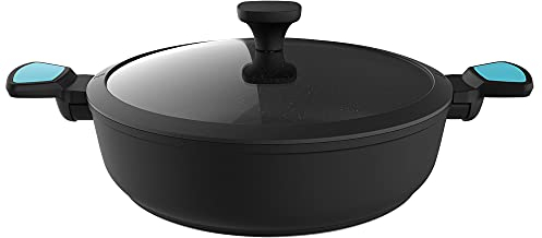 Cecotec Olla Baja Polka Platinum 28 Low Pot Thunder. Diámetro 28 cm, Aluminio Forjado, Revestimiento Antiadherente Teflon Platinum Plus, Apta para Todo tipo de Cocinas, Libre PFOA