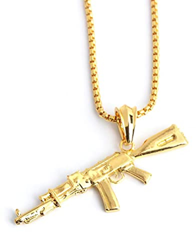 MiaLover Retro Stil Anhänger Halskette mit Pistolen-Anhänger Kreativer Hip-Hop-Schmuck Gravierte Edel-Stahl Hals-kette Personalisierte Halskette für Geschenk Party Hochzeit, Golden