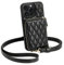 LAMEEKU Compatible with iPhone 13 Pro Wallet Case, Crossbody Quilted Leather Card Holder with Wrist Strap Protective Bumper Cover for iPhone 13 Pro, 6.1 Inch - Black
