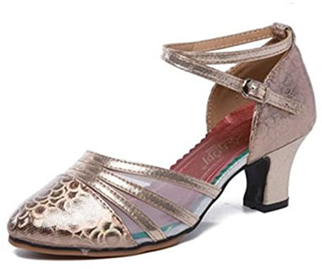 Donna Scarpe da Ballo,Scarpe col Tacco per Feste Matrimoni Latino Moderno e Tango (Champagne Oro, 35EU Normale)