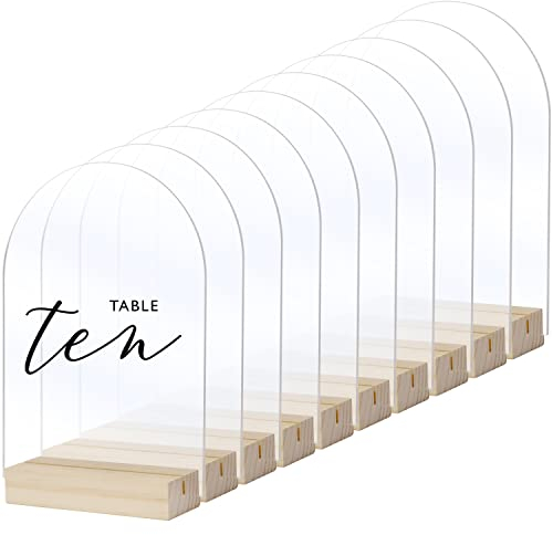 Lot de 10 panneaux en acrylique transparent avec support en bois - 12,7 x 17,8 cm - Feuilles vierges en acrylique avec base en bois - Pour numéros de table de mariage