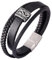 Skcess Herrenarmband Schwarz，Kettenarmbänder 3-Lagiges Lederarmband Rostfreier Stahl Herrenarmband 20.5cm
