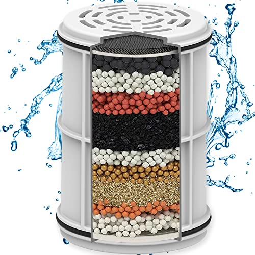 Aqua Elegante 16-stufiger Duschfilter – Universal-Duschkopf-Wasserfilter zur Entfernung von Chlor und harten Mineralien – Badreiniger und bestes Weichspülsystem mit Aktivkohle – Ersatzkartusche