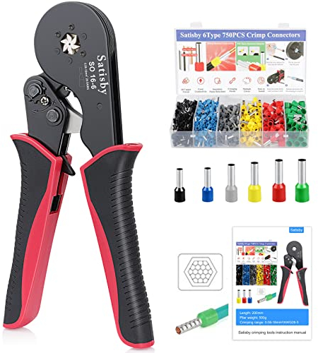 Alicates de Terminales Crimpadora hexagonal& 750pcs conectores electricos 0.08-16mm²/AWG28-5 Alicates para terminales Crimpadora