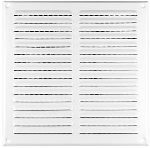 White Metal Air Vent Grille with Fly Screen Flat Ducting Ventilation Cover (295 x 295 mm)