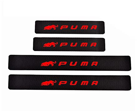 JAYCBOP 4 Stück Auto Kohlefaser Einstiegsleisten Türschweller Aufkleber, für Ford Puma, Kick Plates Abdeckung AntiKratz Schutz Styling Zubehör, Red