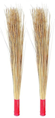 Day 2 Day Basis? Traditional Coconut Fiber Broom Stick I 35 Inch Long I Washable Seekh Jhaadu I Firm & Comfortable Plastic Grip I Ideal for Wet Surface Cleaning I 360GMS (Pack of 2)