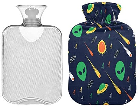 Alien Star Wars Hot Water Bottle 1L UFO Winter Hot Water Bag Warm Water Bottle Soft Plush Cover Hand Feet Warmer for Kids Men Women