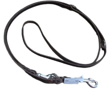 Hundeleine aus Fettleder, 3fach verstellbar, 2,70m lang mit Bolzenhaken aus Chrom, Doppelführleine, geflochten, 12mm/15mm (Braun, 15mm)