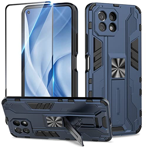 Btstring Cover per Xiaomi Mi 11 Lite 5G/NE/4G con Pellicola Protettiva, Militare Custodia con Stand Supporto Bumper Antiurto Case, TPU+PC Dual Layer Custodia - Blu