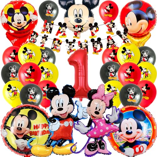 Micke Mouse Geburtstagsdeko, Micke Mouse Ballons Dekorationen 1 Jahre Mit Happy Birthday Banner, 3D Großer Micke Folienballons, ,Micke birthday party decorations für Jungen Kinder Geschenke Deko
