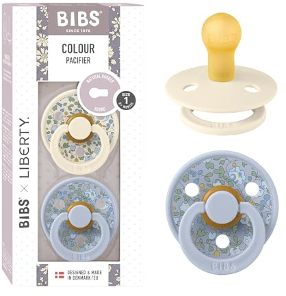 BIBS Colour Liberty Schnuller 2er-Pack, BPA-frei, Kirschform Nippel. Naturkautschuk/Latex, Hergestellt in Dänemark, Größe 1 (0-6 Monate), Eloise Dusty Blue