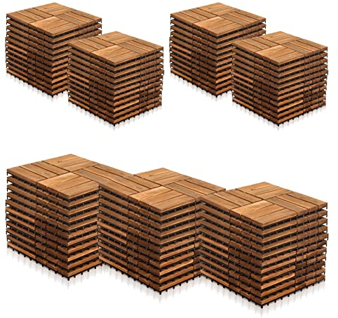 Yakimz 30 x 30 cm Holzfliesen aus Akazienholz, Anti-Rutsch-Bodenbelag, 77er Terrassenfliese, 7m² Bodenbelag Drainage Klicksystem Terrasse Balkon Garten, Braun