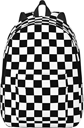 FYCFSLMY Whale Orca Killer Rucksack mit verstellbaren Riemen, geeignet für Reisen, Picknicks, Aktivitäten, Schwarz, Schwarz-weißes Karomuster, Medium, Classic
