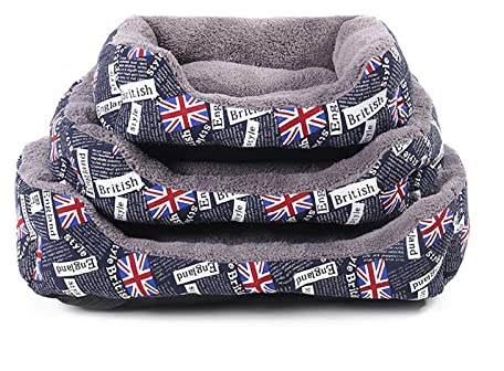 Lit pour Chien et Chat de Petite Race Coussin de Couchage pour Chien Panier Doux et Lavable Canapé pour Chat Imprimé Bleu Taille M