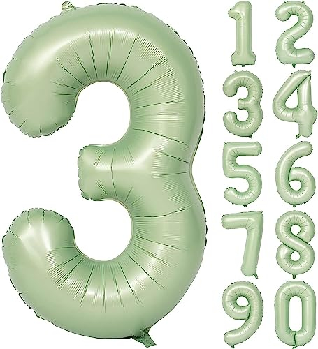 Folienballon Mintgrün Zahl 0 bis 9 als Deko für Geburtstag und Party | 80cm groß | Mint Olive Grün Zahlen Ballondeko Kindergeburtstag Partydeko, Edition: 3. Geburtstag