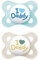 MAM Ciuccio originale in set da 2 pezzi, adatto ai denti, realizzato con materiali sostenibili e rinnovabili, tettarella in silicone MAM SkinSoft, con scatola per ciuccio, 0-6 mesi, blu/beige