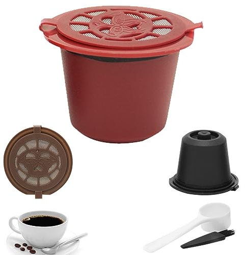AMZLORD 3 Stück Kaffee kapsel Wiederverwendbarer for Ne-spresso Maschine - Nachfüllbare Kaffeekapseln - Kaffeefilter Kaffeepads mit Kaffeelöffel und Reinigungsbürste (Mehrfarbig)