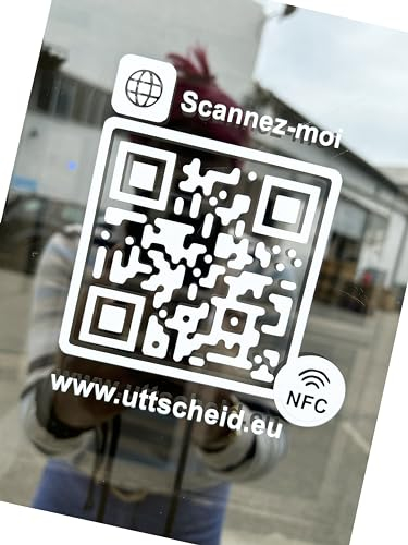 QR Code und NFC – Weiße Hochleistungs-PVC-Aufkleber für Schaufenster, Fahrzeug, Theke, Messagen, Facebook, Instagram, Google, Website, Tripadvisor... 10 cm x 10 cm