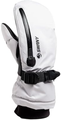 Swany Damen Arctic Touchscreen-kompatibel, isoliert, warm, langlebig, Leder, Winterfäustlinge mit Schnellverschlussriemen, Weiß, Größe M