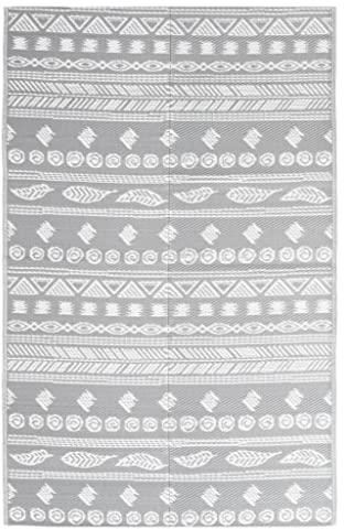 vidaXL Outdoor Teppich Doppellagiges Jacquard-Muster Balkon Terrasse Garten Außenteppich Balkonteppich Gartenteppich Terrassenteppich Grau 140x200cm PP