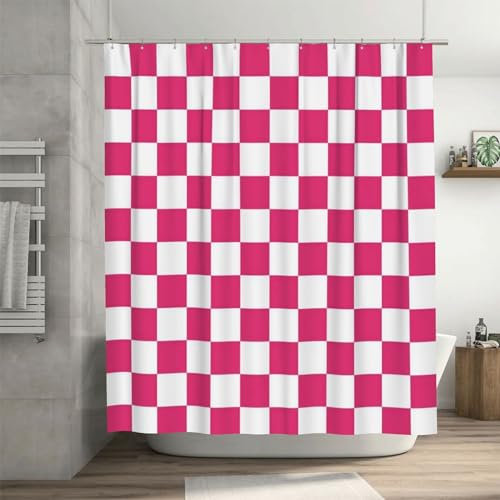 Ohocut karierter Duschvorhang für Badezimmer, hübsches Retro-Schachbrettmuster, Duschgardine in Vintage-Ästhetik, maschinenwaschbar, Stoffduschvorhang, Knallpink, 183 x 183 cm