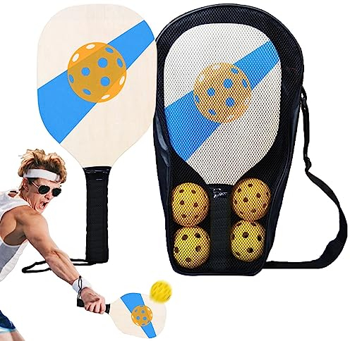 WOTEG Palas De Pádel Palas Y Pelotas - Kit de Raquetas de Playa Fun con 4 Pelotas,Kit de Raquetas y Pelotas de Bolas Ligeras, Juego al Aire Libre para jardín, Patio de recreo, Patio Trasero, cancha