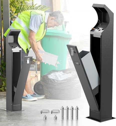 Standing Cigarette Bin Outdoor, Smoking Bin, Heavy Duty Steel Wall Mounted Ashtray Outdoor, for Public Areas, Pubs, Clubs, Restaurants(Removable Inner Bucket)