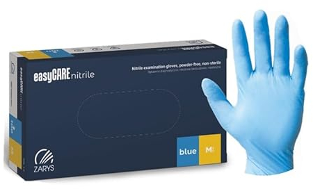 MEDICALMONO - 100 Guanti in Nitrile senza polvere Blu easyCARE, senza lattice, ipoallergenici, certificati CE, Guanti per alimenti, Guanti medici monouso (XL (Confezione da 100 pz))