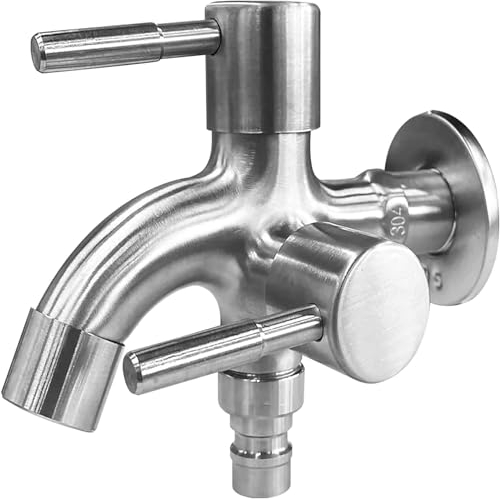iDMRURvm 1/2 Zoll Doppel Wasserhahn Universal Doppel Auslaufhahn Edelstahl Wasserhahn Doppelwasserhahn Kugelhahn für Garten, Waschmaschine, Regentonne