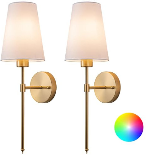 Aiehnid Battery Operated Wall sconces Set of Two,Wall Light Decor with Remote Control,RGB Wall Lights fixtures Wireless,Wall sconces for Bedside,Bedroom,Living Room(Color : Gold)