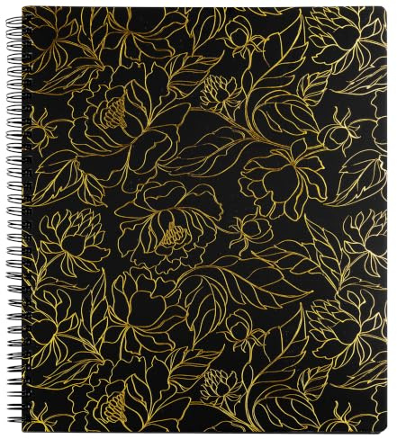 Steel Mill & Co. Cute Floral Large Spiral Notebook, Gold Foil Flower | 11 x 9.5 Journal with Durable Hardcover, 160 College Ruled, Perforated Pages, Rounded Corners, and Pocket Page