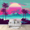 Art Fototapete Palmen-Berg-Sonnenuntergang-Malerei 400x280 cm Vlies Tapeten Moderne Flur Wanddeko Wandtapete Wohnzimmer Schlafzimmer Spielzimmer Tapete Wall Art Wandbilder