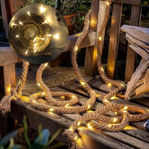 WIYETY LED Lichterkette Seil 1.5 M LED Muschel Lichterkette, 15 Leds Lichterkette, 1.5m lang Baumwollseil Naturkordel Deko Lichterketten, für Weihnachten, Party, Hochzeit Gartenleuchte